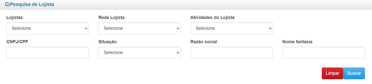 Tela de Pesquisa de Lojista