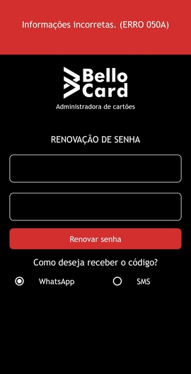 Dado de confirmação incorreto