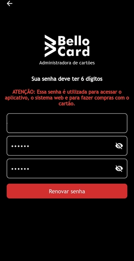 Criação da nova senha