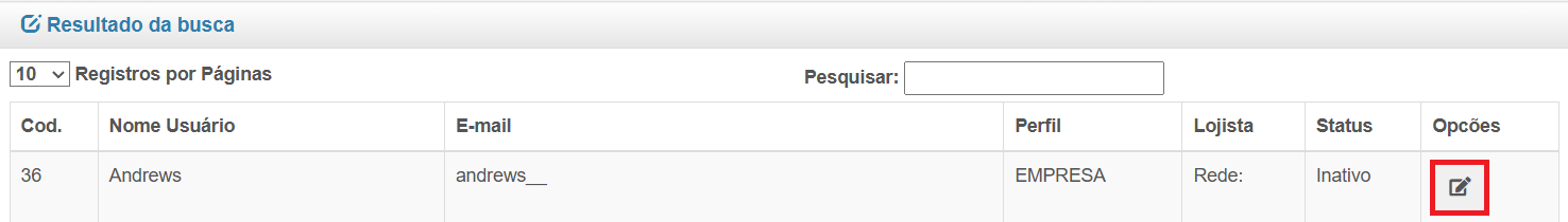 Botão de edição de Usuário