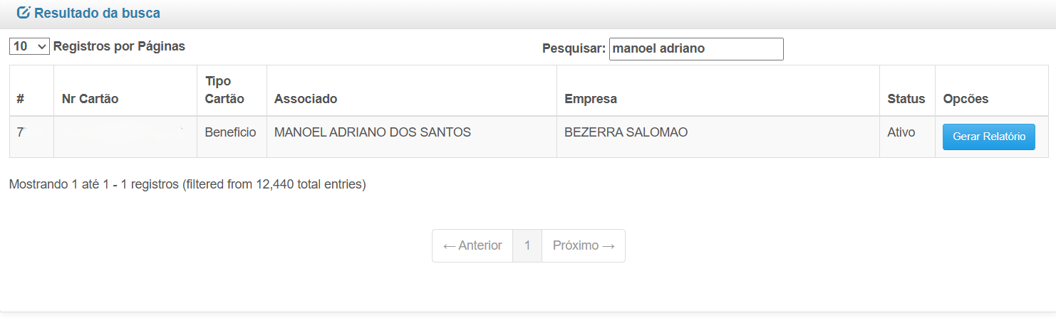 Resultado da busca - Consulta Cartão Benefício