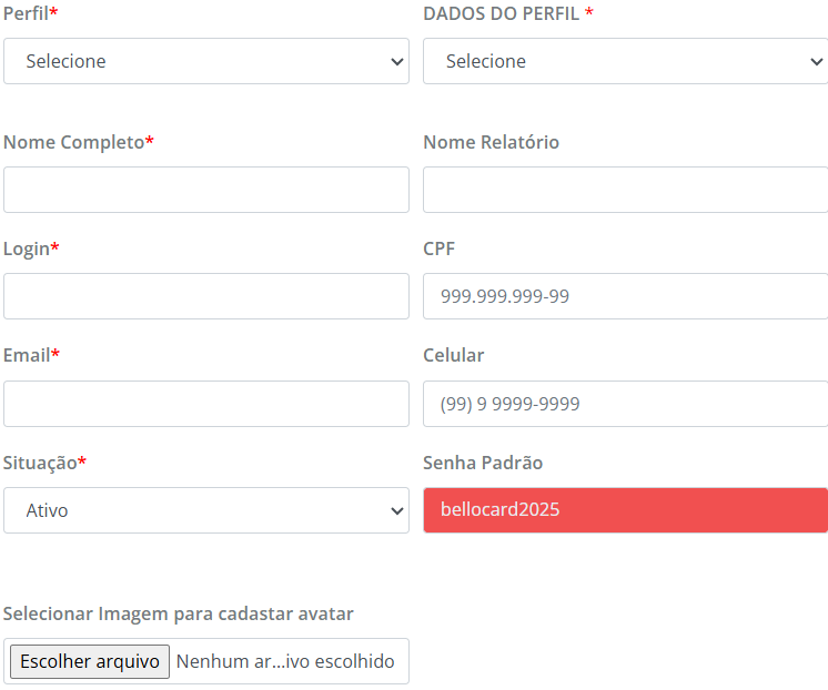 Cadastro do usuário