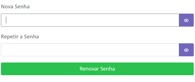 Tela de redefinição de senha